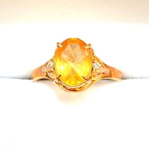 K18 シトリン メレダイヤ付きリング